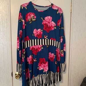 Royal blue floral multi print top